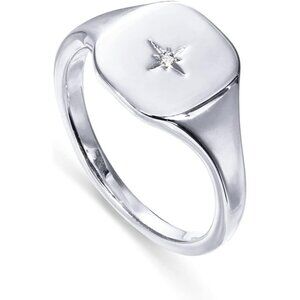 Women 14K Gold Plated Engraved Signet Ring with North Star Thick Statement
